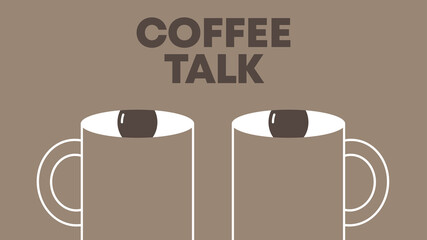 Coffe talk. Human face made of two cups of coffee. Morning podcast or interview conceptual illustration.