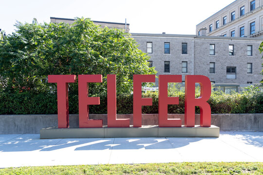 Ottawa, On, Canada - August 8, 2020: The Telfer School of Management ground sign is seen at the University of Ottawa in Ottawa, Ontario, Canada.