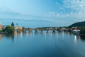 Vltava river with Charles Bridge (Czech: Karluv most) in the evening.