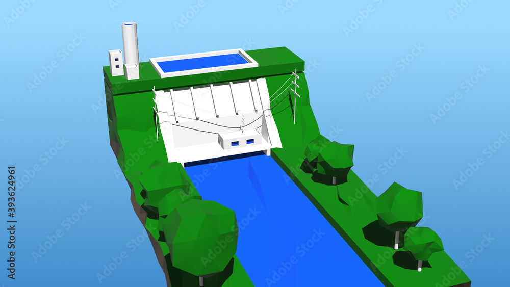 Wall mural 3d rendering of isometric view low poly green energy concept.