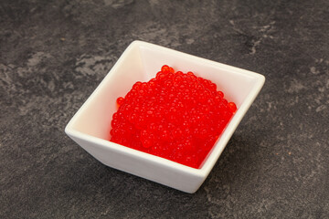 Red salmon caviar in the bowl