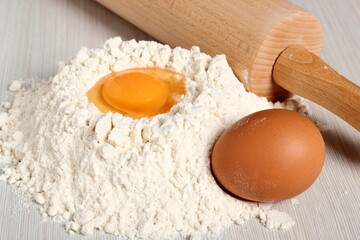 Pile of flour with egg on top