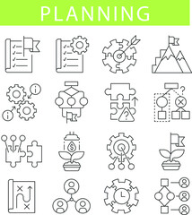 different stages of planning, line icons set