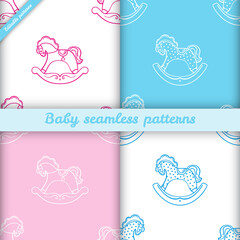 The set of the editable seamless patterns with the rocking horses. The save with the Clipping Mask.