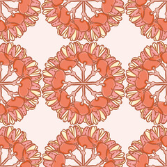 Crape Myrtle seamless vector pattern. Fruit floral circle illustration background.