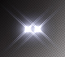 Star burst with beams isolated on transparent background. White flash with rays or spotlights. Glow car headlamp light effect © Kindlena