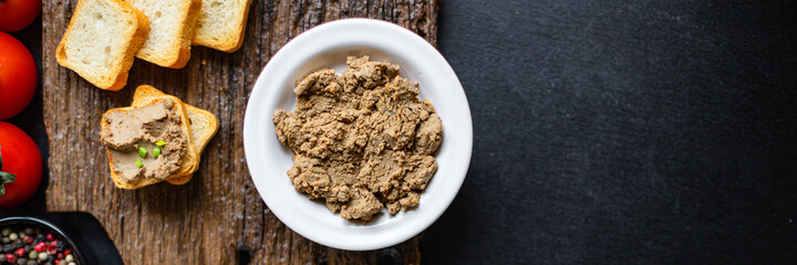 pate chicken liver or goose duck
healthy meal fresh tasty snack top view copy space food background 