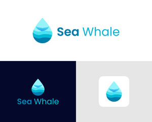 Sea + Whale minimal logo design template