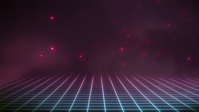 Retro Eighties Technology Grid Offset Fx Background Loop/ 4k animation of a colorful abstract retro minimal cyberspace grid synthwave background with eighties style seamless looping