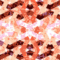 Seamless abstract pattern of rhombuses and organic diffuse texture. Template for printing on packaging, fabric.