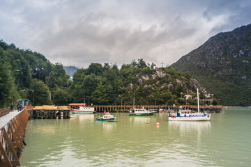 Caleta Tortel / Aysen / Chile: Wooden boats by the bay of Caleta Tortel, Patagonia.