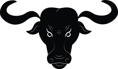 Vector black and white picture with the image of a bull. The symbol of the coming new year. Isolated object.