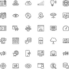 internet vector icon set such as: speedometer, login, loudspeaker, tune, hode, lock, link, linear, graph, sell, post, api, young, online business, outline, poker, human, corporate, e-learning, net