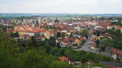 Fototapeta na wymiar Slany historic town aerial panoramic view, cityscape concept, Czech Republic