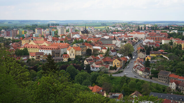 Slany historic town aerial panoramic view, cityscape concept, Czech Republic