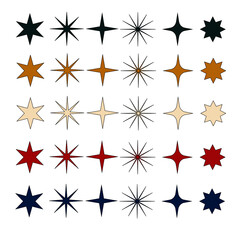 Set of christmas stars, holiday decoration, vectro graphic illustration, design for background, banner, postcard, poster