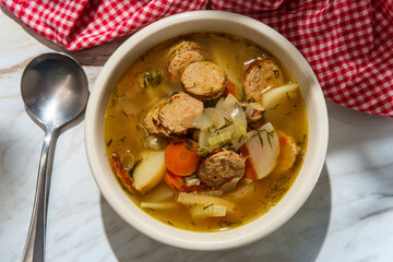 Vegetable Sausage Noodle Soup