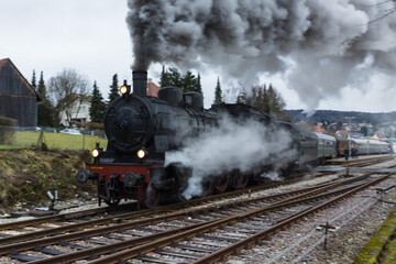 Fototapeta na wymiar Preußische Dampflok in Gammertingen im Jahr 2013 (Hohenzollern). Prussian steam locomotive.