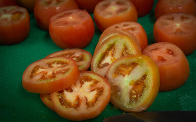 red tomatoes sliced and stacked