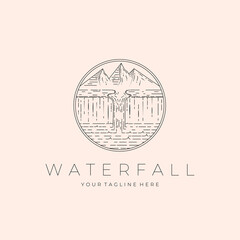 Waterfall Logo Vector Illustration Design, Outdoor Landscape Logo Design