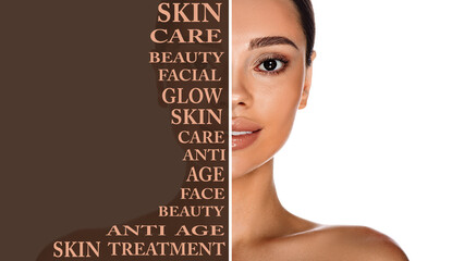 Skin care concept. Beauty portrait mixed race woman with glow and natural skin. Female face fresh...