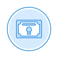 certificate icon vector illustration. certificate icon blue circle design.