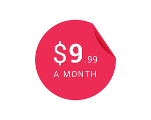 Monthly $9.99 US Dollars icon, $9.99 a Month tag