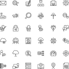 internet vector icon set such as: protection, address, person, no, diagram, fresh, data architecture, creativity, barbecue, bulb, school, fork, sign symbol-live video, document, architecture