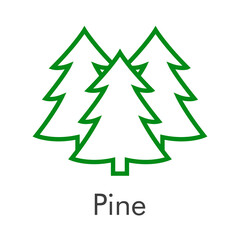 Árbol de navidad. Símbolo abeto. Logotipo con silueta de 3 árboles con ramas con lineas en color verde