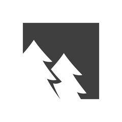 Árbol de navidad. Símbolo abeto. Logotipo con cuadrado en color gris con silueta de 2 árboles con ramas