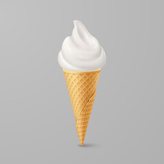 Soft Ice Cream in Waffle Cone. Street Fast Food, Sweet Milky Dessert Creative illustration Isolated on Gray