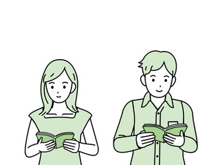 読書をする男女のイラスト