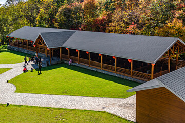 Picturesque landscape of red leaves in Yunling, Liuhe, Jilin, China