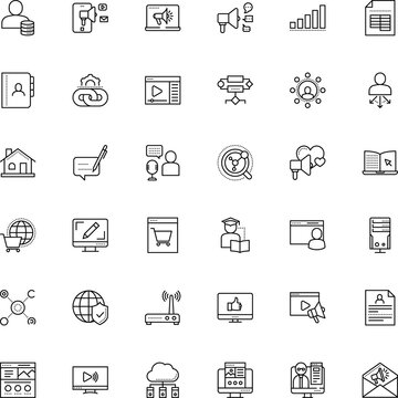 internet vector icon set such as: love, discovery, logic, employment, partner, image, control, magnifying, attach, logo, lead, technician, speak, high, head, access, notepad, list, e-learning, promo