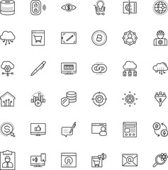 internet vector icon set such as: datacenter, hode, up, automation, card, quality, cv, encryption, satisfaction, improvement, bit, geek, productivity, chain, cost, develop, newsletter, research, win