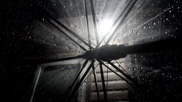 Rain sound on vinyl umbrella black and white view