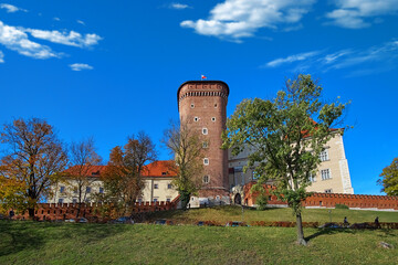 Ancient tower of Wawel Royal Castle in Krakow, Poland - 393651527