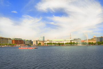 Beautiful sunny summer day at the Alster lake in Hamburg, Germany - 393651583