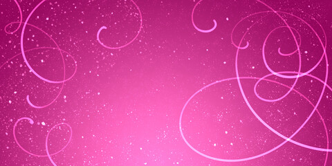 Winter rich pink banner with snow and curls around the edges of the background. Light gradient, christmas universal background for spider webs and prints