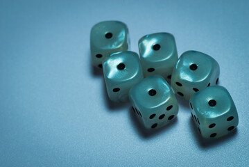 six dice indicate one on a light background