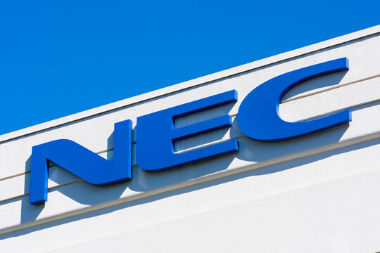 NEC Corporation of America sign at corporate campus in Silicon Valley. NEC Corporation is headquartered in Tokyo, Japan - Santa Clara, California, USA - October 2019