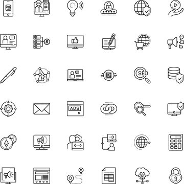 internet vector icon set such as: distance, control, print, megaphone, trip, loudspeaker, pay, keyboard, math, call, farm, code, front, round, retail, movie, relations, process, front-end, wifi