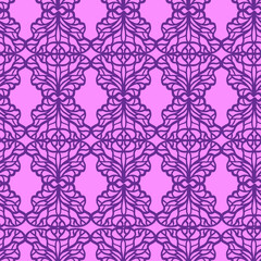 Vector seamless colorful pattern of ornamental abstract shapes in lines in violet tones
