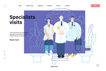Fototapeta na wymiar Medical insurance -specialists visit -modern flat vector concept digital illustration - medical specialists standing at the private residence entrance door Home medical service, part of insurance plan