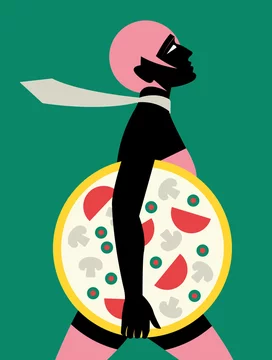 Woman holding pizza