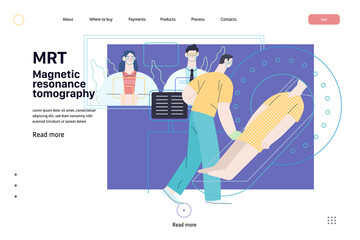 Medical tests illustration - magnetic resonance tomography - modern flat vector concept digital illustration of mri procedure - a patient in the scanner and doctor, medical office or laboratory