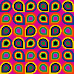 Abstract colorful seamless disco ornament, 70s 80s pop art bright wallpaper, geometric background, seamless pattern