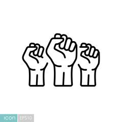 Three clenched fists raised in protest vector icon