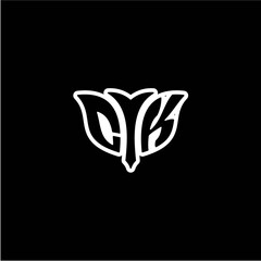 C K Initials bow arrow, simple modern minimalist design. black and white.