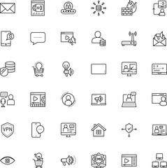 internet vector icon set such as: wheel, login, banking, services, coding, loudspeaker, cinema, production, ui, creativity, businessman, electric, remote, power, shape, webmaster, account, technician
